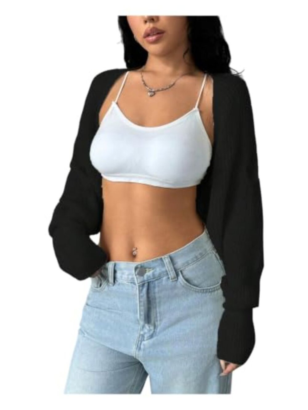 Women's Cropped Cardigan Open Front Knit Bolero Shrug Long Sleeve